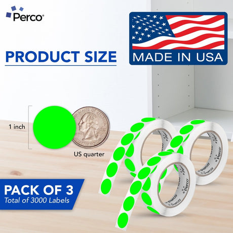 Perco 1 - Inch Round Circle Dot Sticker Labels – Easy Peel Perforation – Made in USA - Fluorescent Green 3