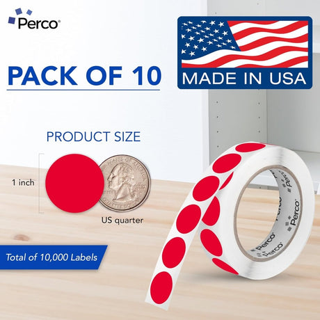 Perco 1 - Inch Round Circle Dot Sticker Labels – Easy Peel Perforation – Made in USA - Red 10