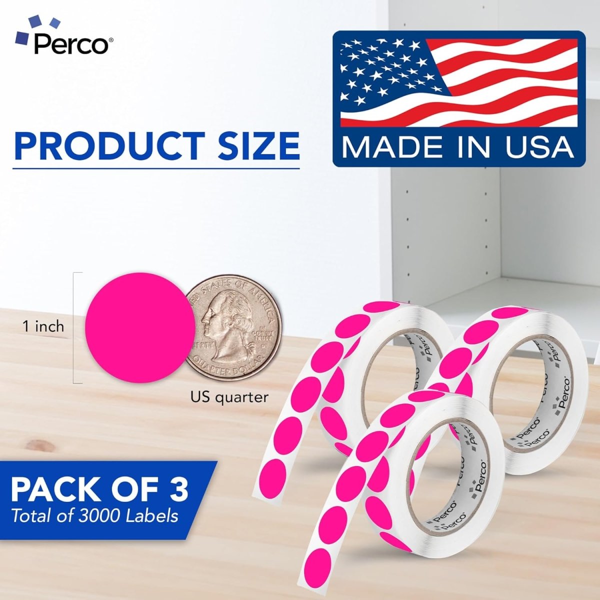 Perco 1 - Inch Round Circle Dot Sticker Labels – Easy Peel Perforation – Made in USA - Fluorescent Green 1