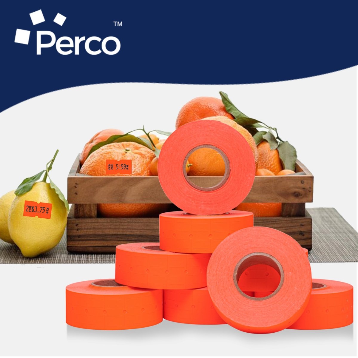 Perco 1 Line - Blank Price and Date Gun Labels for Perco Lite, X, Plus and Pro 1 Line Price and Date Guns - Fluorescent Red 1 Sleeve / 8 Rolls / 8000 Blank Pricing Labels