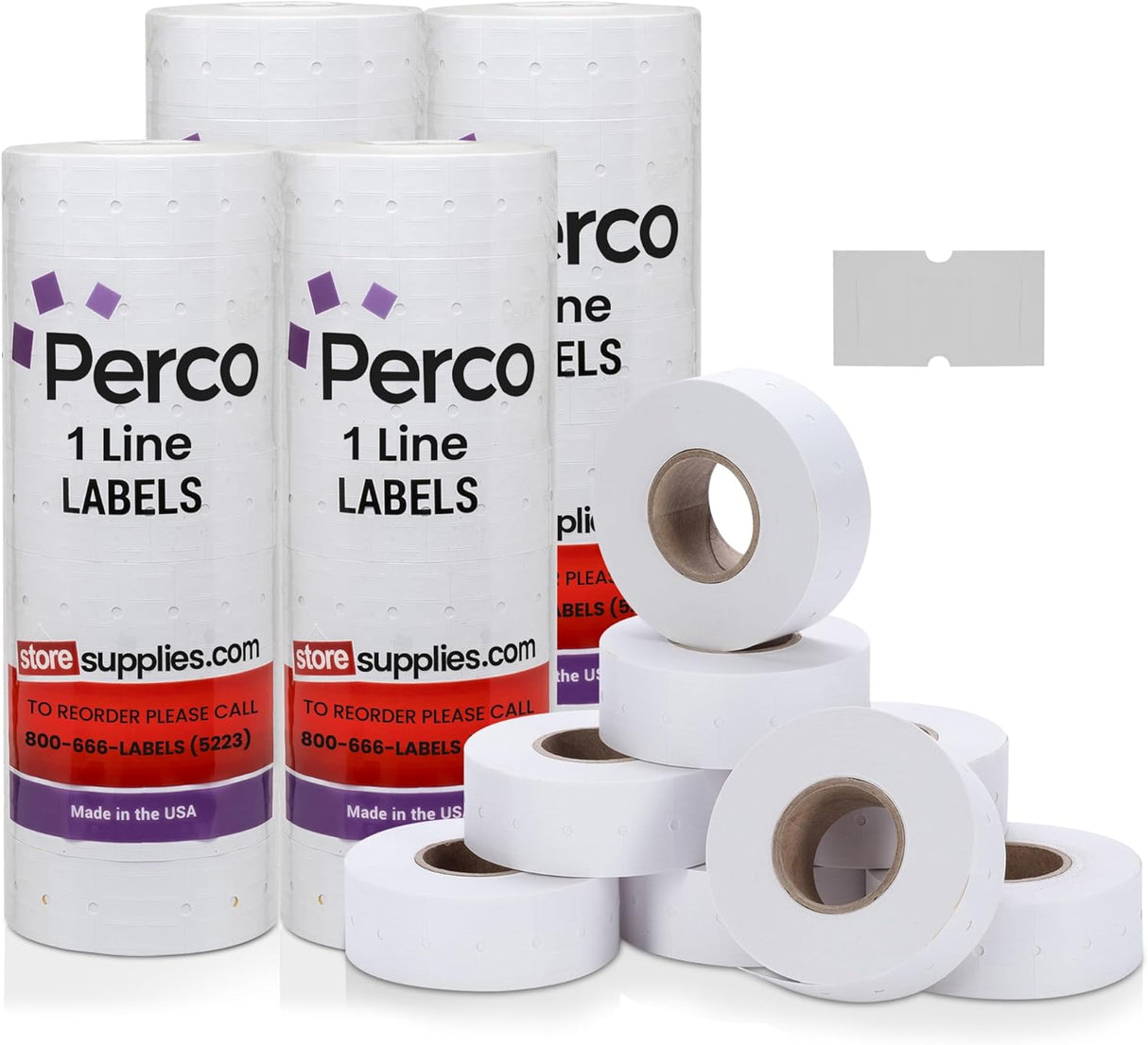 Perco 1 Line - Blank Price and Date Gun Labels for Perco Lite, X, Plus and Pro 1 Line Price and Date Guns - White Package of 4 Sleeves / 32 Rolls / 32000 Blank Pricing Labels