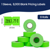 Perco 1 Line - Blank Price and Date Gun Labels for Perco Lite, X, Plus and Pro 1 Line Price and Date Guns - White 1 Sleeve / 8 Rolls / 8000 Blank Pricing Labels