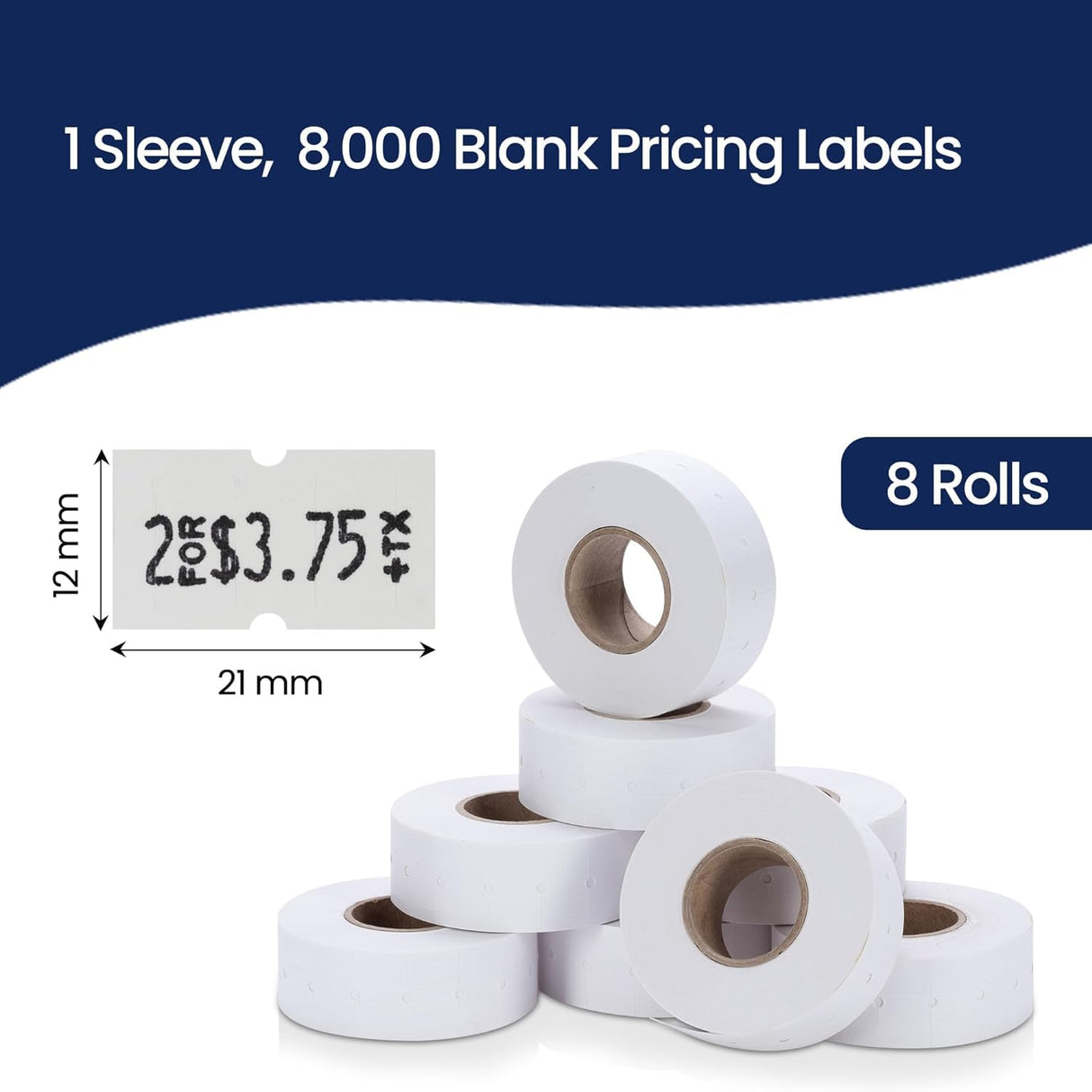 Perco 1 Line - Blank Price and Date Gun Labels for Perco Lite, X, Plus and Pro 1 Line Price and Date Guns - White 1 Sleeve / 8 Rolls / 8000 Blank Pricing Labels