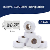 Perco 1 Line - Blank Price and Date Gun Labels for Perco Lite, X, Plus and Pro 1 Line Price and Date Guns - White 1 Sleeve / 8 Rolls / 8000 Blank Pricing Labels