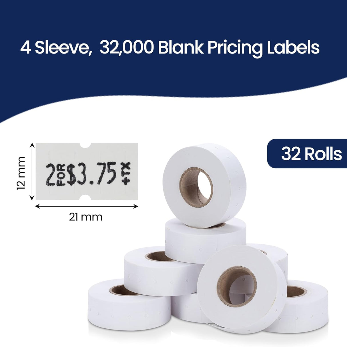 Perco 1 Line - Blank Price and Date Gun Labels for Perco Lite, X, Plus and Pro 1 Line Price and Date Guns - White Package of 4 Sleeves / 32 Rolls / 32000 Blank Pricing Labels