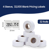 Perco 1 Line - Blank Price and Date Gun Labels for Perco Lite, X, Plus and Pro 1 Line Price and Date Guns - White Package of 4 Sleeves / 32 Rolls / 32000 Blank Pricing Labels