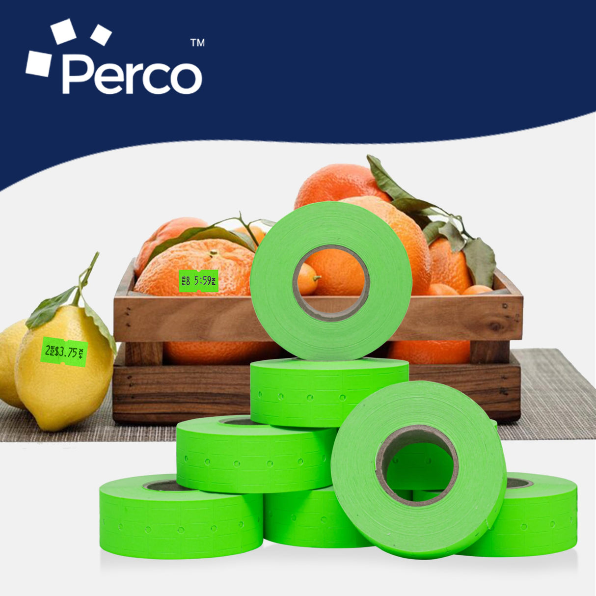 Perco 1 Line - Blank Price and Date Gun Labels for Perco Lite, X, Plus and Pro 1 Line Price and Date Guns - White 1 Sleeve / 8 Rolls / 8000 Blank Pricing Labels