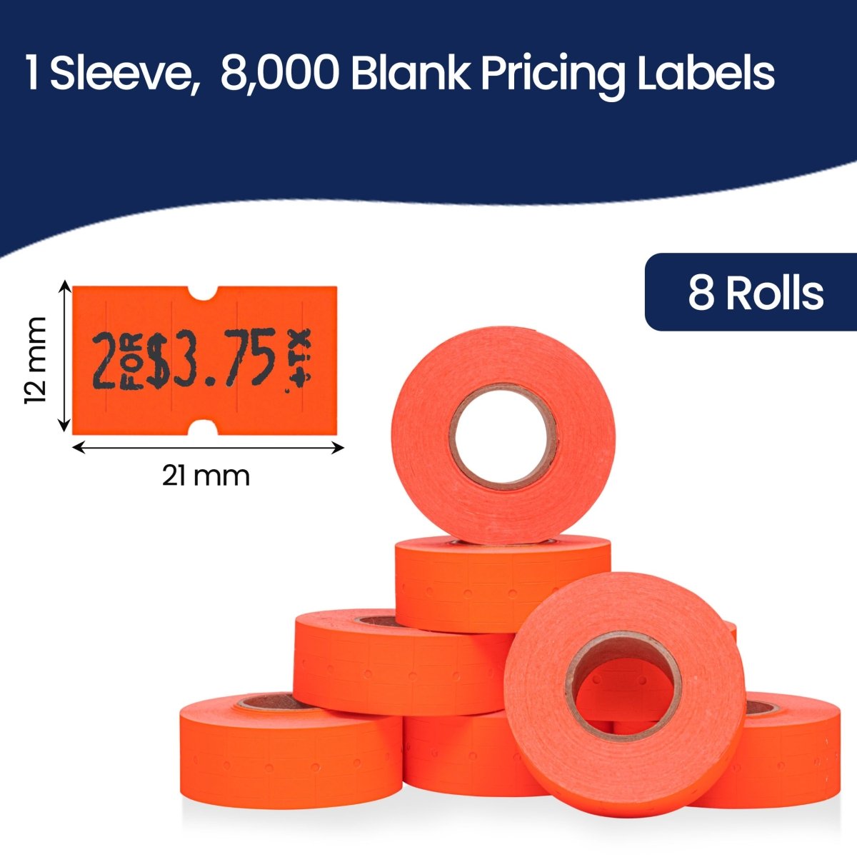 Perco 1 Line - Blank Price and Date Gun Labels for Perco Lite, X, Plus and Pro 1 Line Price and Date Guns - Fluorescent Red 1 Sleeve / 8 Rolls / 8000 Blank Pricing Labels