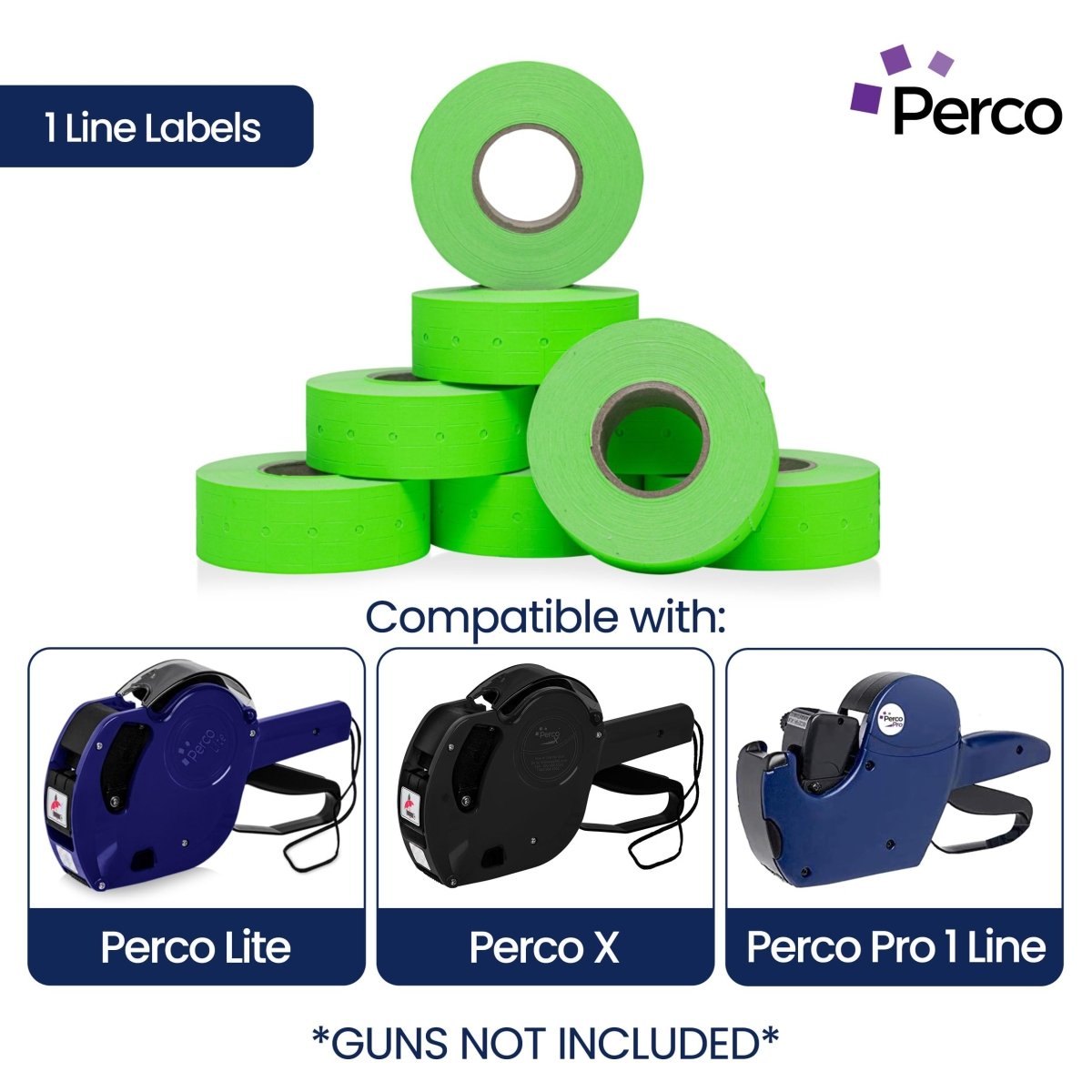 Perco 1 Line - Blank Price and Date Gun Labels for Perco Lite, X, Plus and Pro 1 Line Price and Date Guns - Fluorescent Green 1 Sleeve / 8 Rolls / 8000 Blank Pricing Labels