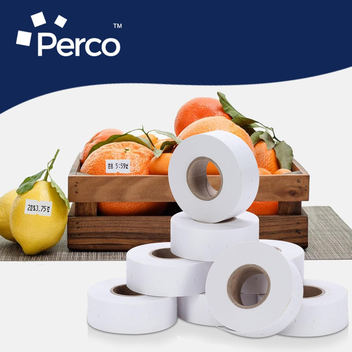 Perco 1 Line - Blank Price and Date Gun Labels for Perco Lite, X, Plus and Pro 1 Line Price and Date Guns - White Package of 4 Sleeves / 32 Rolls / 32000 Blank Pricing Labels