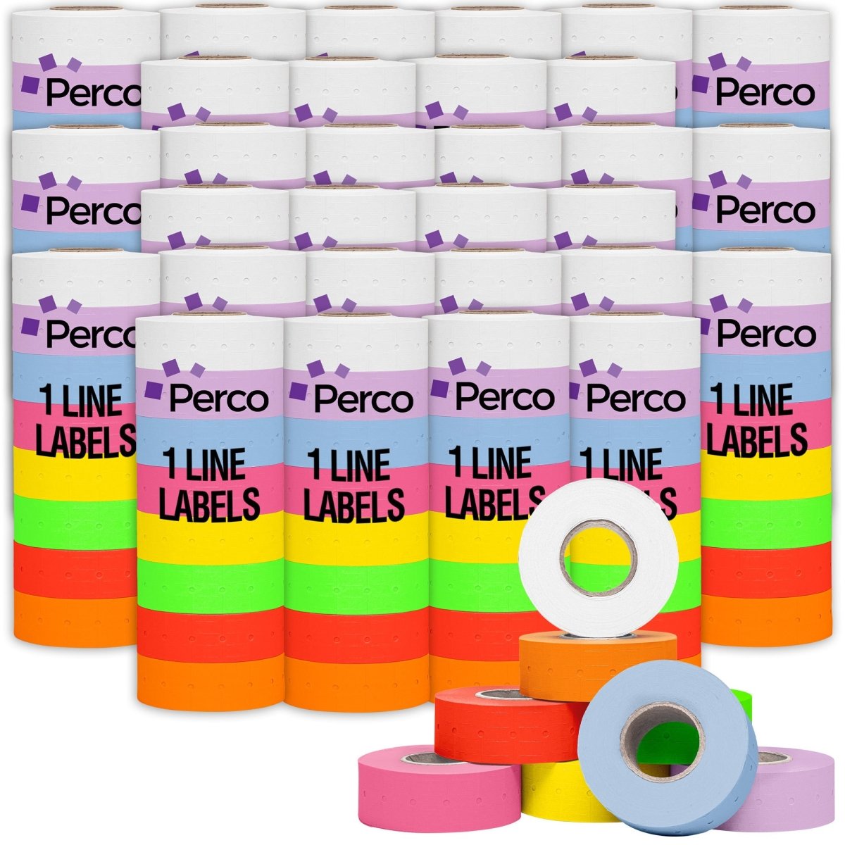 Perco 1 Line - Blank Price and Date Gun Labels for Perco Lite, X, Plus and Pro 1 Line Price and Date Guns - Compatible with compatible_with_product_page | Color: Multicolored | Quantity: Case of 30 Sleeves / 240 Rolls / 240000 Blank Pricing Labels | Adhesive: global.AdhesiveType | SKU: PL-LGM-30SLV-U-FBM | - shop_
