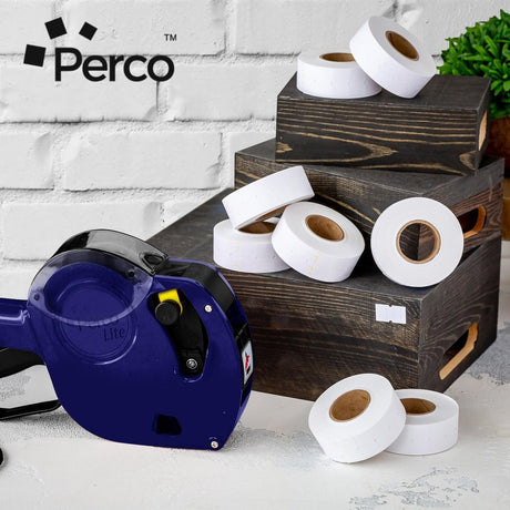 Perco 1 Line - Blank Price and Date Gun Labels for Perco Lite, X, Plus, and Pro 1 Line Price and Date Guns - White Case of 30 Sleeves / 240 Rolls / 240000 Blank Pricing Labels