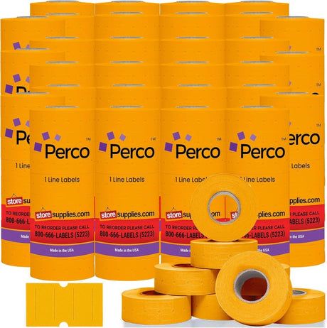 Perco 1 Line - Blank Price and Date Gun Labels for Perco Lite, X, Plus, and Pro 1 Line Price and Date Guns - Fluorescent Orange Case of 30 Sleeves / 240 Rolls / 240000 Blank Pricing Labels