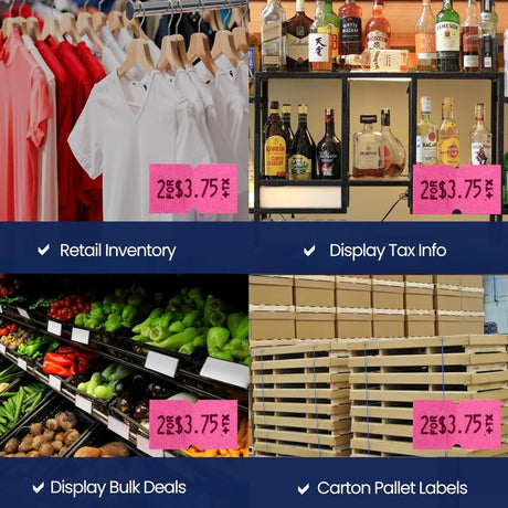 Perco 1 Line - Blank Price and Date Gun Labels for Perco Lite, X, Plus, and Pro 1 Line Price and Date Guns - Fluorescent Pink Case of 30 Sleeves / 240 Rolls / 240000 Blank Pricing Labels