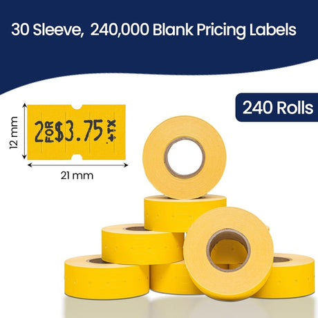 Perco 1 Line - Blank Price and Date Gun Labels for Perco Lite, X, Plus, and Pro 1 Line Price and Date Guns - Yellow Case of 30 Sleeves / 240 Rolls / 240000 Blank Pricing Labels