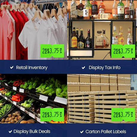 Perco 1 Line - Blank Price and Date Gun Labels for Perco Lite, X, Plus, and Pro 1 Line Price and Date Guns - Fluorescent Green Case of 30 Sleeves / 240 Rolls / 240000 Blank Pricing Labels