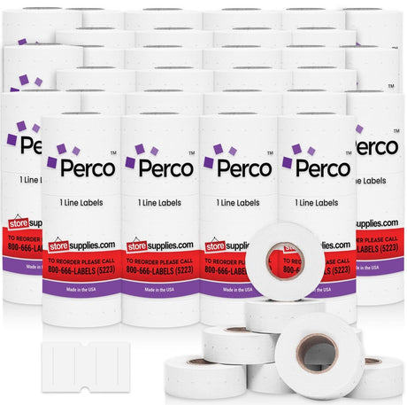 Perco 1 Line - Blank Price and Date Gun Labels for Perco Lite, X, Plus, and Pro 1 Line Price and Date Guns - White Case of 30 Sleeves / 240 Rolls / 240000 Blank Pricing Labels