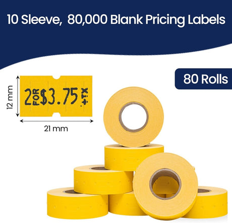 Perco 1 Line - Blank Price and Date Gun Labels for Perco Lite, X, Plus, and Pro 1 Line Price and Date Guns - Yellow Package of 10 Sleeves / 80 Rolls / 80000 Blank Pricing Labels
