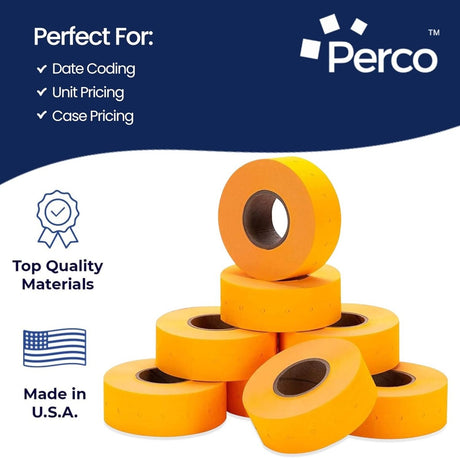 Perco 1 Line - Blank Price and Date Gun Labels for Perco Lite, X, Plus, and Pro 1 Line Price and Date Guns - Fluorescent Orange 1 Sleeve / 8 Rolls / 8000 Blank Pricing Labels