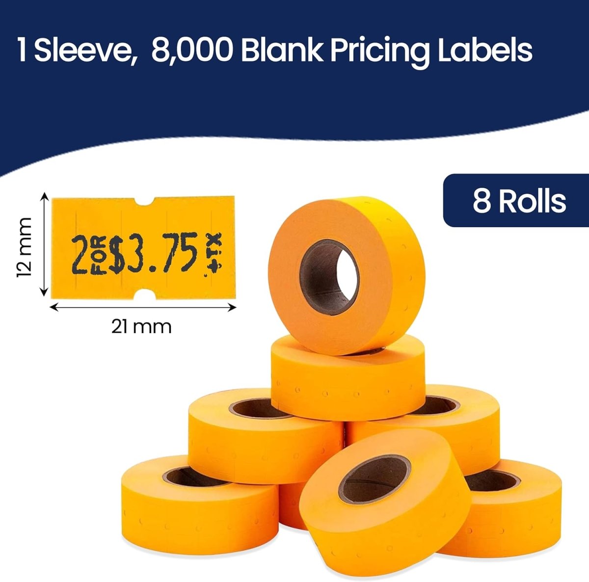 Perco 1 Line - Blank Price and Date Gun Labels for Perco Lite, X, Plus, and Pro 1 Line Price and Date Guns - Fluorescent Orange 1 Sleeve / 8 Rolls / 8000 Blank Pricing Labels
