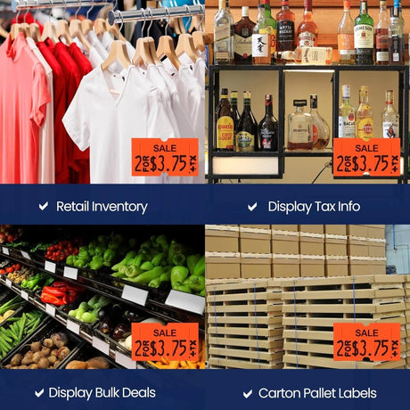 Perco 1 Line - Blank Price and Date Gun Labels for Perco Lite, X, Plus, and Pro 1 Line Price and Date Guns - Fluorescent Red Sale Package of 10 Sleeves / 80 Rolls / 80000 Blank Pricing Labels