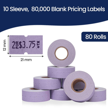 Perco 1 Line - Blank Price and Date Gun Labels for Perco Lite, X, Plus, and Pro 1 Line Price and Date Guns - Lavender Package of 10 Sleeves / 80 Rolls / 80000 Blank Pricing Labels