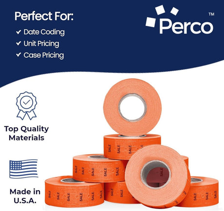 Perco 1 Line - Blank Price and Date Gun Labels for Perco Lite, X, Plus, and Pro 1 Line Price and Date Guns - Fluorescent Red Sale 1 Sleeve / 8 Rolls / 8000 Blank Pricing Labels