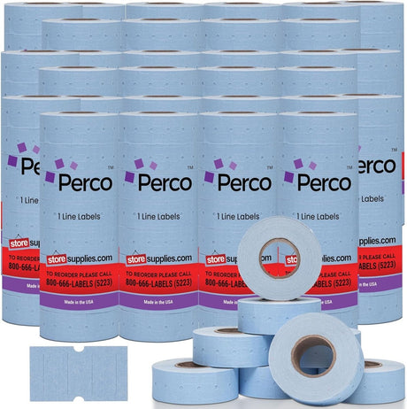 Perco 1 Line - Blank Price and Date Gun Labels for Perco Lite, X, Plus, and Pro 1 Line Price and Date Guns - Blue Case of 30 Sleeves / 240 Rolls / 240000 Blank Pricing Labels