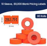 Perco 1 Line - Blank Price and Date Gun Labels for Perco Lite, X, Plus, and Pro 1 Line Price and Date Guns - Fluorescent Red Package of 10 Sleeves / 80 Rolls / 80000 Blank Pricing Labels