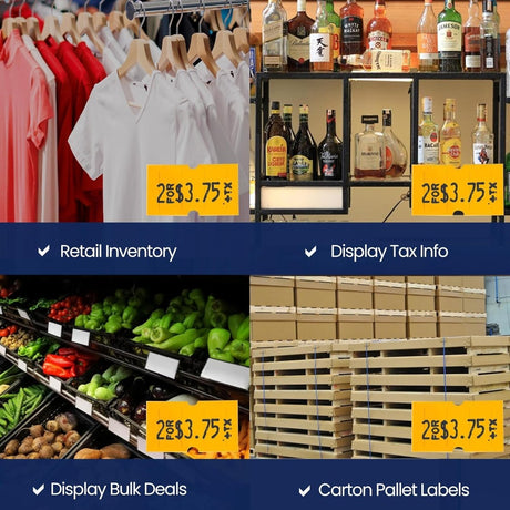 Perco 1 Line - Blank Price and Date Gun Labels for Perco Lite, X, Plus, and Pro 1 Line Price and Date Guns - Fluorescent Orange Package of 4 Sleeves / 32 Rolls / 32000 Blank Pricing Labels