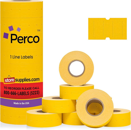Perco 1 Line - Blank Price and Date Gun Labels for Perco Lite, X, Plus, and Pro 1 Line Price and Date Guns - Yellow 1 Sleeve / 8 Rolls / 8000 Blank Pricing Labels