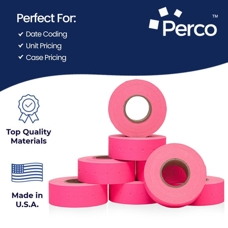 Perco 1 Line - Blank Price and Date Gun Labels for Perco Lite, X, Plus, and Pro 1 Line Price and Date Guns - Fluorescent Pink Case of 30 Sleeves / 240 Rolls / 240000 Blank Pricing Labels