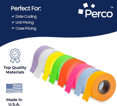 Perco 1 Line - Blank Price and Date Gun Labels for Perco Lite, X, Plus, and Pro 1 Line Price and Date Guns - Multicolored Package of 4 Sleeves / 32 Rolls / 32000 Blank Pricing Labels
