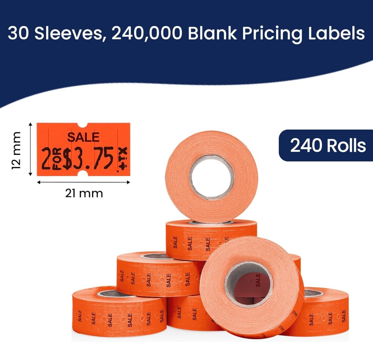 Perco 1 Line - Blank Price and Date Gun Labels for Perco Lite, X, Plus, and Pro 1 Line Price and Date Guns - Fluorescent Red Sale Case of 30 Sleeves / 240 Rolls / 240000 Blank Pricing Labels