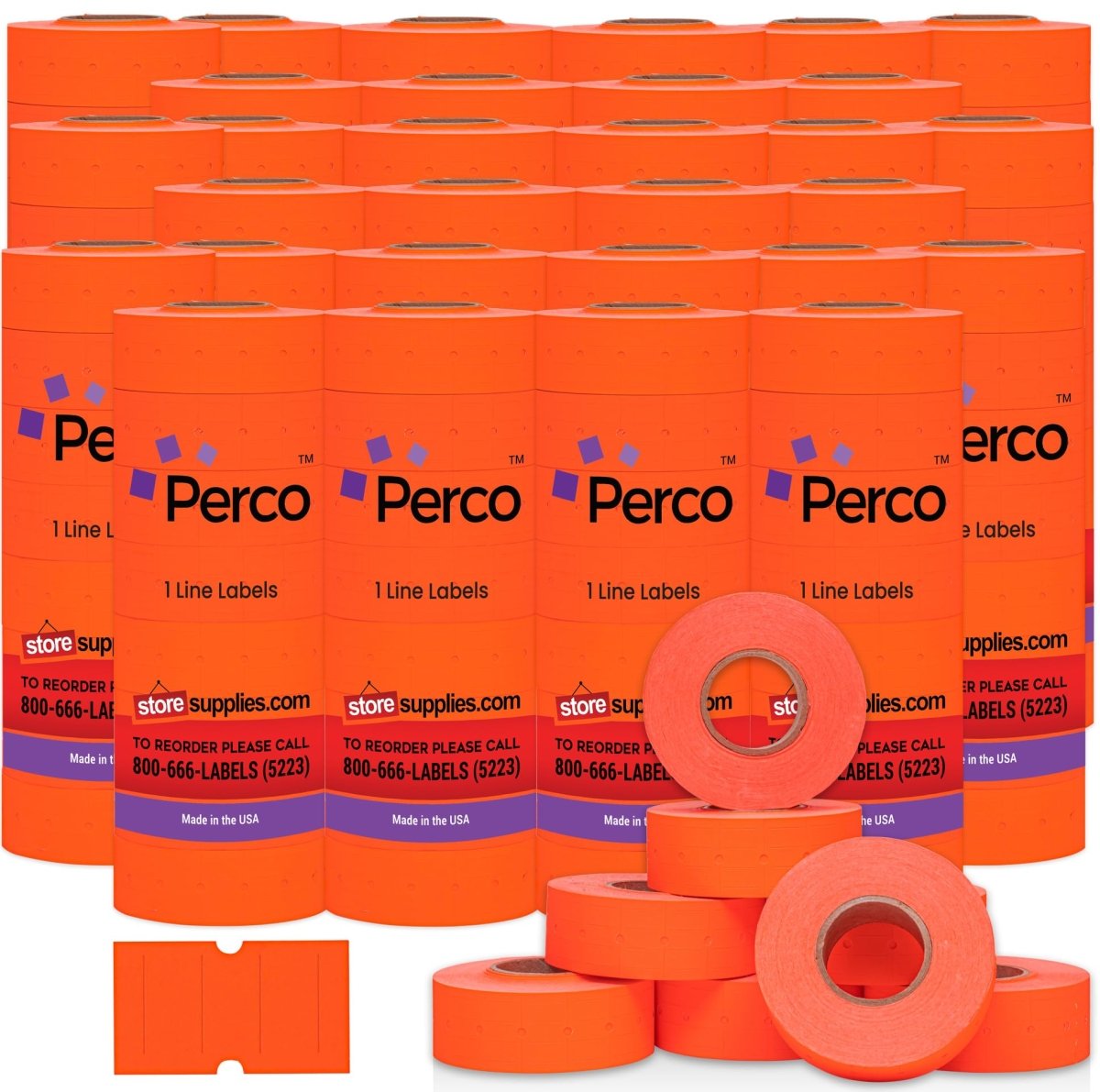 Perco 1 Line - Blank Price and Date Labeler Labels for Perco Lite, X, Plus, and Pro 1 Line Price and Date Labeler - Fluorescent Red Case of 30 Sleeves / 240 Rolls / 240000 Blank Pricing Labels