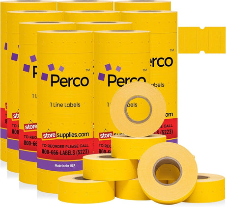 Perco 1 Line - Blank Price and Date Gun Labels for Perco Lite, X, Plus, and Pro 1 Line Price and Date Guns - Yellow Package of 10 Sleeves / 80 Rolls / 80000 Blank Pricing Labels