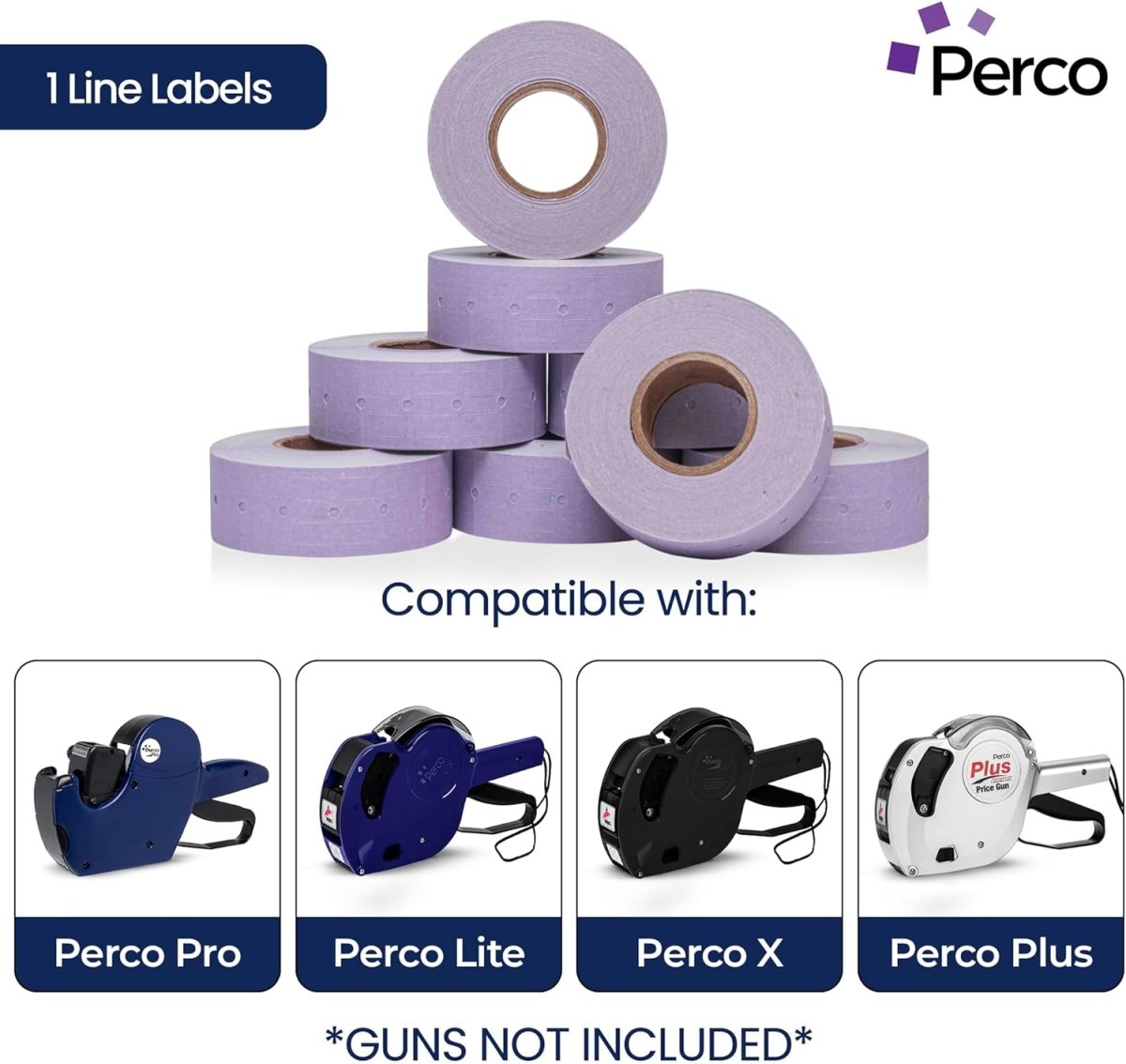 Perco 1 Line - Blank Price and Date Gun Labels for Perco Lite, X, Plus, and Pro 1 Line Price and Date Guns - White Case of 30 Sleeves / 240 Rolls / 240000 Blank Pricing Labels