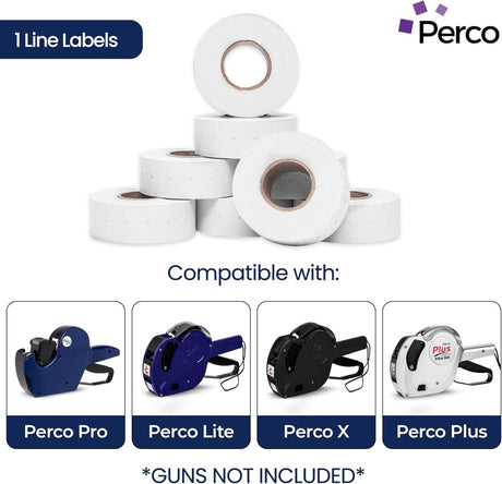 Perco 1 Line - Blank Price and Date Gun Labels for Perco Lite, X, Plus, and Pro 1 Line Price and Date Guns - Blue 1 Sleeve / 8 Rolls / 8000 Blank Pricing Labels
