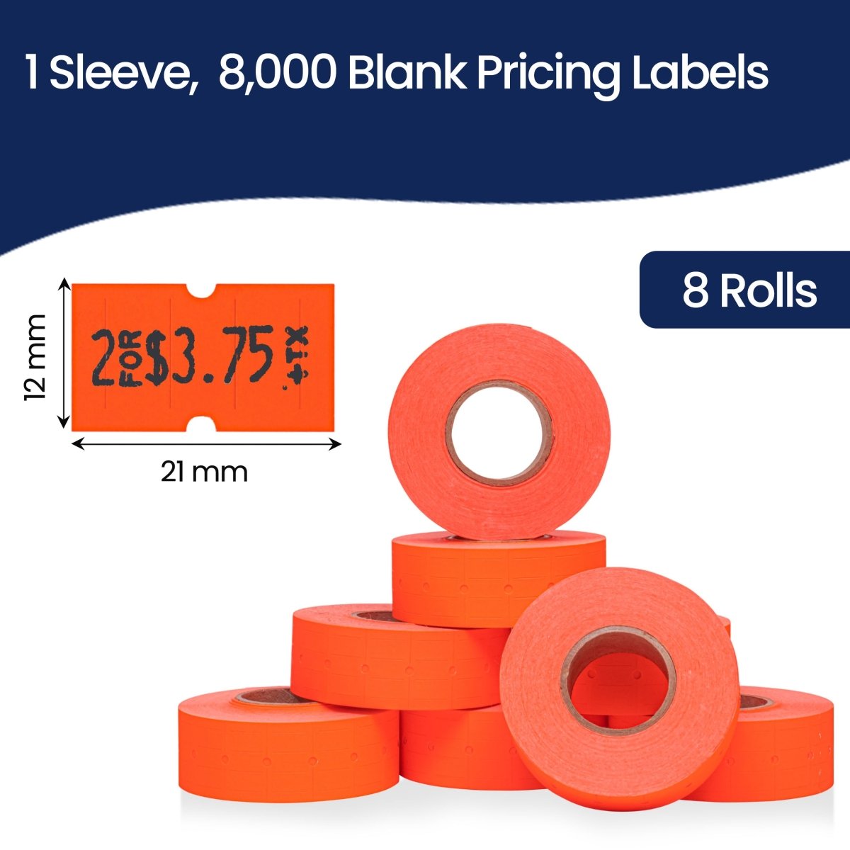 Perco 1 Line - Blank Price and Date labeler Labels for Perco Lite, X, Plus and Pro 1 Line Price and Date Labeler (Copy) - Fluorescent Red 30 Sleeves / 240 Rolls / 240000 Blank Pricing Labels