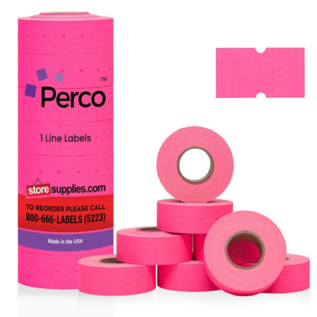 Perco 1 Line - Blank Price and Date labeler Labels for Perco Lite, X, Plus and Pro 1 Line Price and Date Labeler (Copy) - Fluorescent Pink 1 Sleeve / 8 Rolls / 8000 Blank Pricing Labels