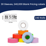 Perco 1 Line - Blank Price and Date labeler Labels for Perco Lite, X, Plus and Pro 1 Line Price and Date Labeler (Copy) - Multicolored 30 Sleeves / 240 Rolls / 240000 Blank Pricing Labels