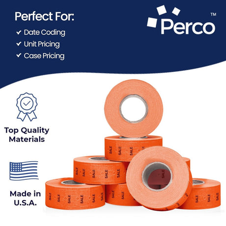 Perco 1 Line - Blank Price and Date labeler Labels for Perco Lite, X, Plus and Pro 1 Line Price and Date Labeler (Copy) - Fluorescent Red Sale 1 Sleeve / 8 Rolls / 8000 Blank Pricing Labels