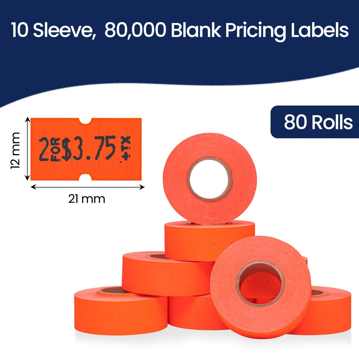 Perco 1 Line - Blank Price and Date labeler Labels for Perco Lite, X, Plus and Pro 1 Line Price and Date Labeler (Copy) - Fluorescent Red 10 Sleeves / 80 Rolls / 80000 Blank Pricing Labels