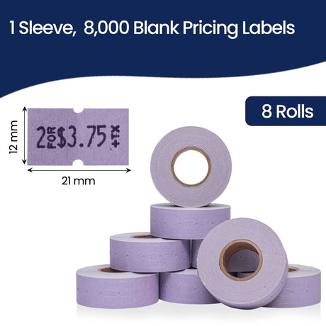 Perco 1 Line - Blank Price and Date labeler Labels for Perco Lite, X, Plus and Pro 1 Line Price and Date Labeler (Copy) - Lavender 1 Sleeve / 8 Rolls / 8000 Blank Pricing Labels