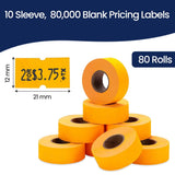 Perco 1 Line - Blank Price and Date labeler Labels for Perco Lite, X, Plus and Pro 1 Line Price and Date Labeler (Copy) - Fluorescent Orange 10 Sleeves / 80 Rolls / 80000 Blank Pricing Labels
