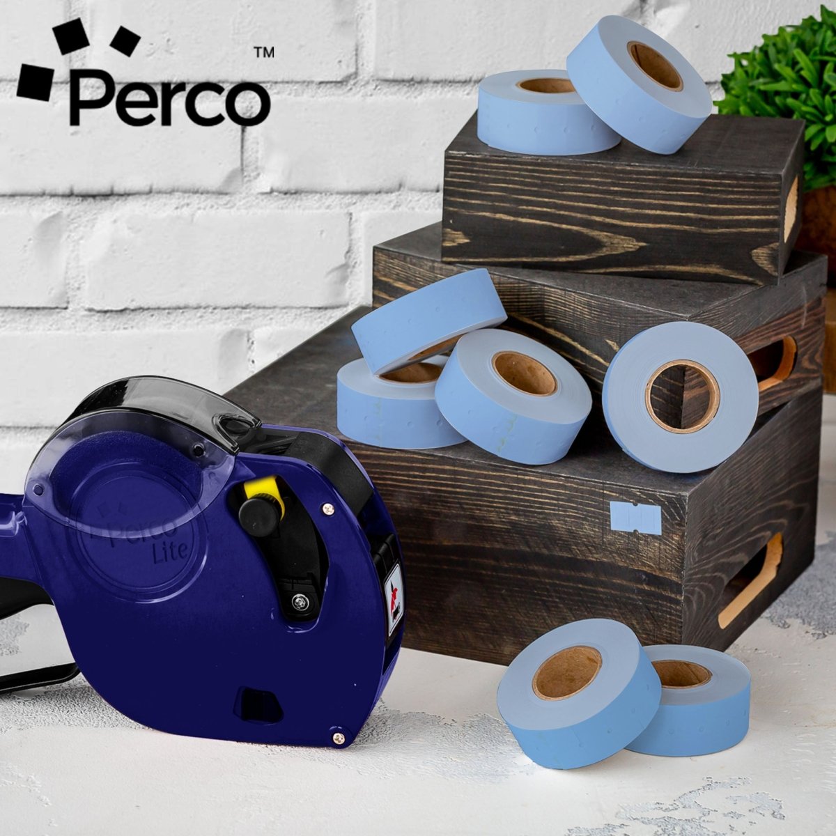 Perco 1 Line - Blank Price and Date labeler Labels for Perco Lite, X, Plus and Pro 1 Line Price and Date Labeler (Copy) - Blue 4 Sleeves / 32 Rolls / 32000 Blank Pricing Labels