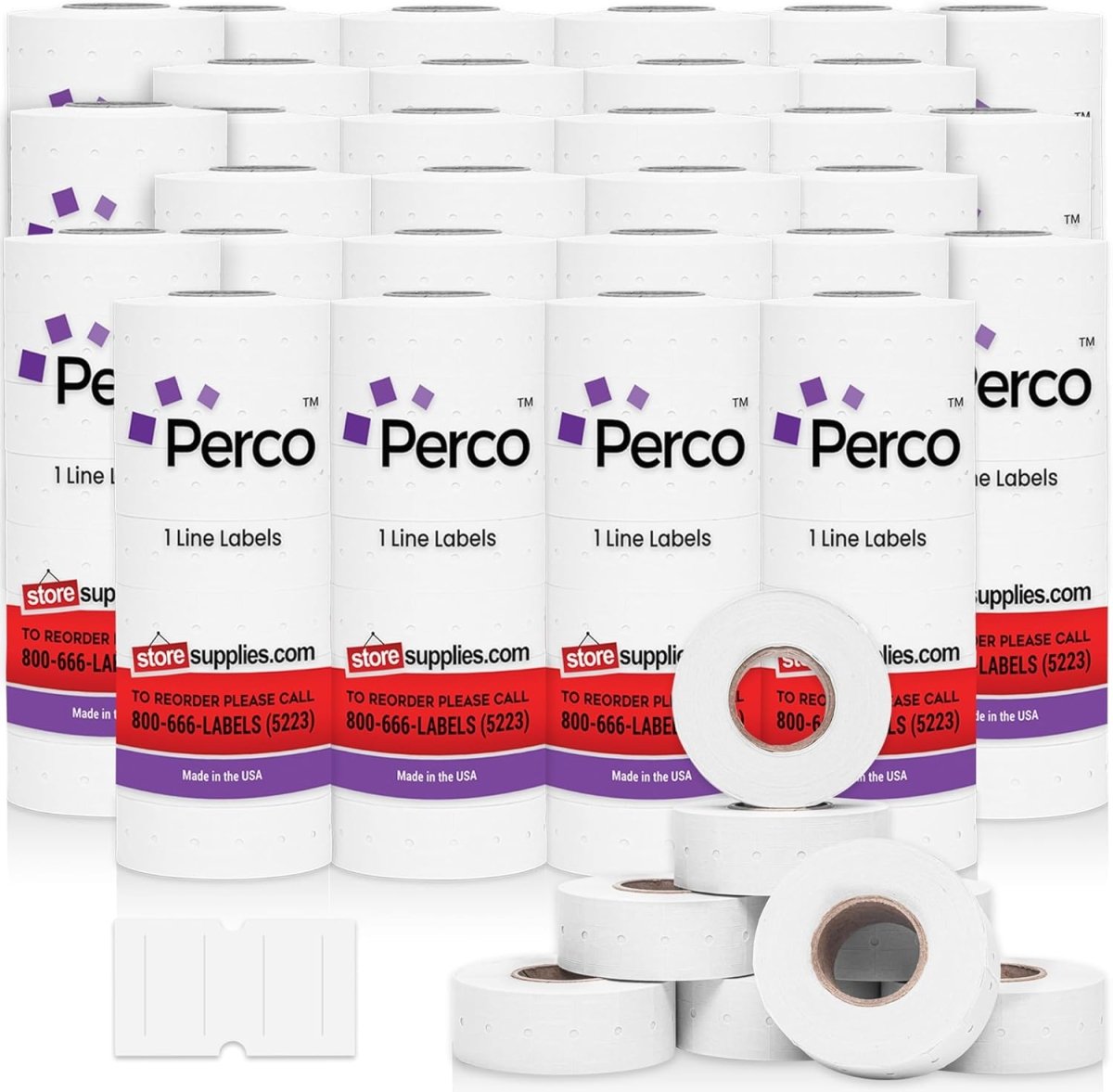 Perco 1 Line - Blank Price and Date labeler Labels for Perco Lite, X, Plus and Pro 1 Line Price and Date Labeler (Copy) - White 30 Sleeves / 240 Rolls / 240000 Blank Pricing Labels
