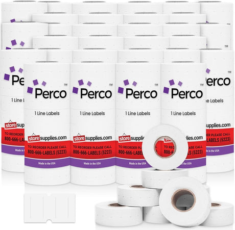 Perco 1 Line - Blank Price and Date labeler Labels for Perco Lite, X, Plus and Pro 1 Line Price and Date Labeler (Copy) - White 30 Sleeves / 240 Rolls / 240000 Blank Pricing Labels
