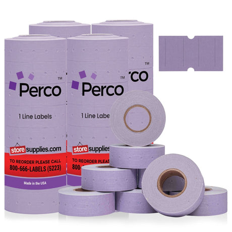 Perco 1 Line - Blank Price and Date labeler Labels for Perco Lite, X, Plus and Pro 1 Line Price and Date Labeler (Copy) - Lavender 4 Sleeves / 32 Rolls / 32000 Blank Pricing Labels