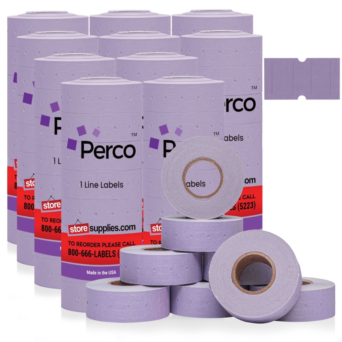 Perco 1 Line - Blank Price and Date labeler Labels for Perco Lite, X, Plus and Pro 1 Line Price and Date Labeler (Copy) - Lavender 10 Sleeves / 80 Rolls / 80000 Blank Pricing Labels